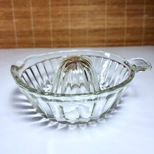 Vintage Glass Juicer Deep Clear Ribbed Reamer Citrus Thumb Handle L15
